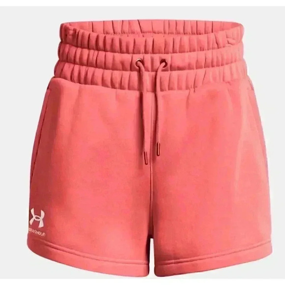 Under Armour Women's Icon Fleece Boxer Short LARGE Coral Loose Fit Athleisure - Picture 7 of 10